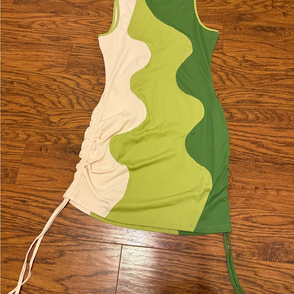 SHEIN Green and Cream Maxi Dress